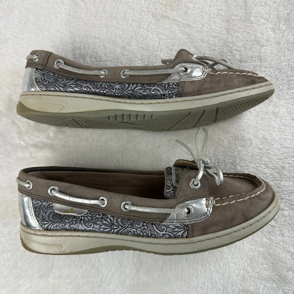 Sperry Top Sider Angelfish Boat Shoe Women 8 Brown Leather Metallic Panel Preppy
